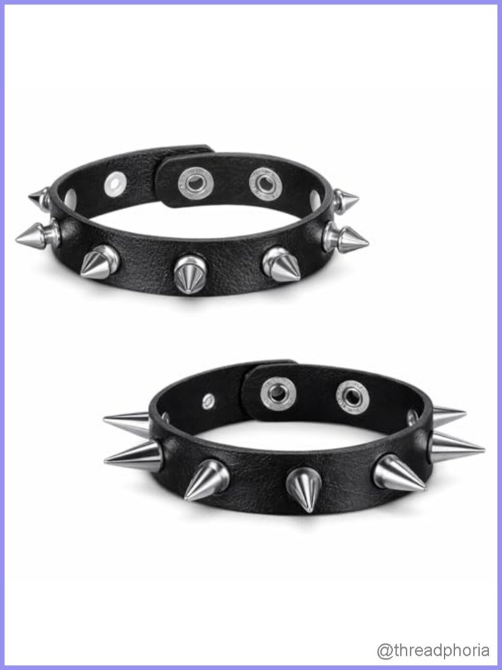 2 Pcs Punk Spike Bracelet Set Faux Leather Adjustable Goth Cuff